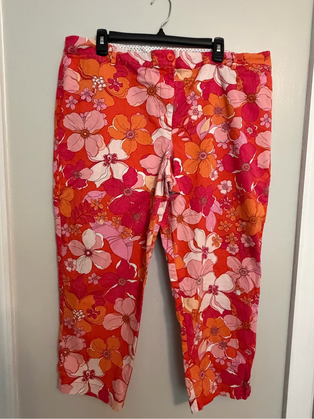 Womens Floral Capri Pants - Pink & Orange